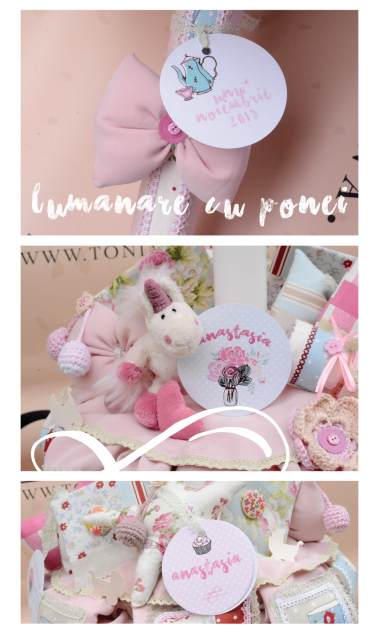 Lumanare de botez shabby chic pentru fetite, 65x4cm, Ceai cu jucarii 3